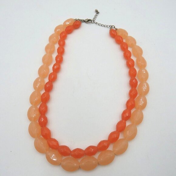 Vintage Necklace 16" Double Strand Plastic Faceted Two Tone Orange Beads - Picture 6 of 12